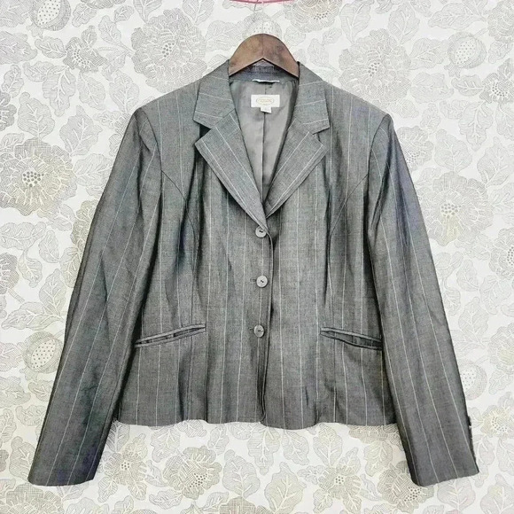Talbots Womens Mohair/Wool Blend Grey Pinstripe Blazer Jacket Size 16 - Picture 1 of 6